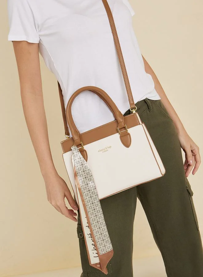 ستايلي Contrast Panel Handbag with Scarf