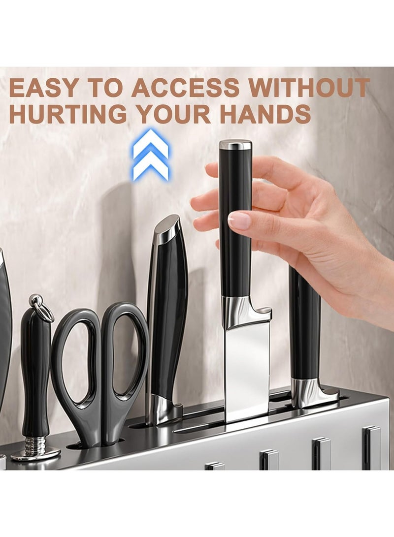 Kitchen Knife Rack, Wall Mounted Kitchen Organizer with 6 Hooks, 2 Chopstick Buckets, 1 Towel Bar, Cutlery Rack Organizer, Spatula and Spoon Hanger