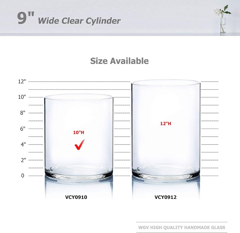 WGVI WGV Cylinder Vase, Width 9", Height 10", Clear Wide Large Diameter Flower Glassware, Floral Container, Planter Terrarium for Wedding Party Event, Home Accent Decor, 1 Piece - Image 3