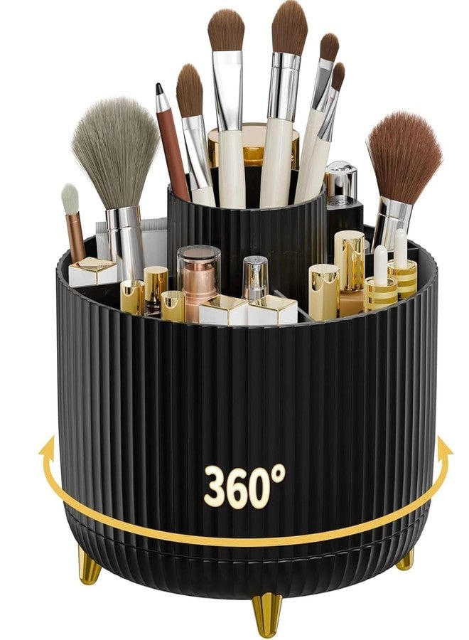 KRISHNPRIYA 360° Rotating Makeup Brush Holder Organizer For Vanity Desktop Bathroom (Black) - Image 1