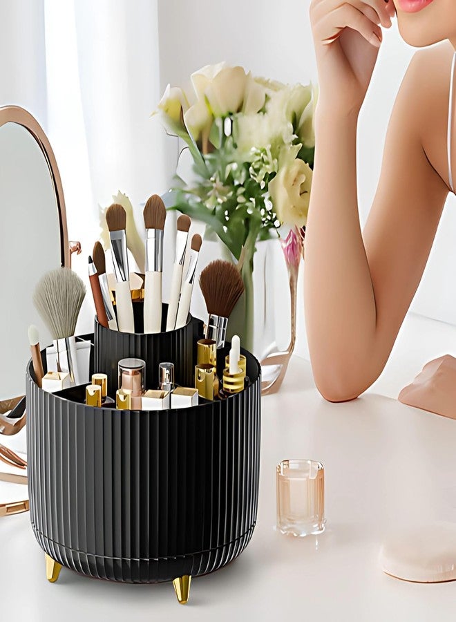 KRISHNPRIYA 360° Rotating Makeup Brush Holder Organizer For Vanity Desktop Bathroom (Black) - Image 2