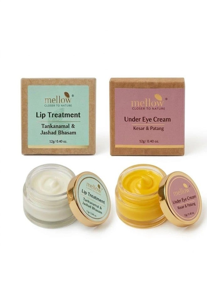 Mellow Herbals Lip Balm Combo (Pack of 2) - Under Eye Cream For Dark Circles & Herbal Lip Treatment with Almond Oil and Jasad Bhasma | Deep Moisturization for Dry, Cracked & Chapped Lips | Paraben Free | 12g Each