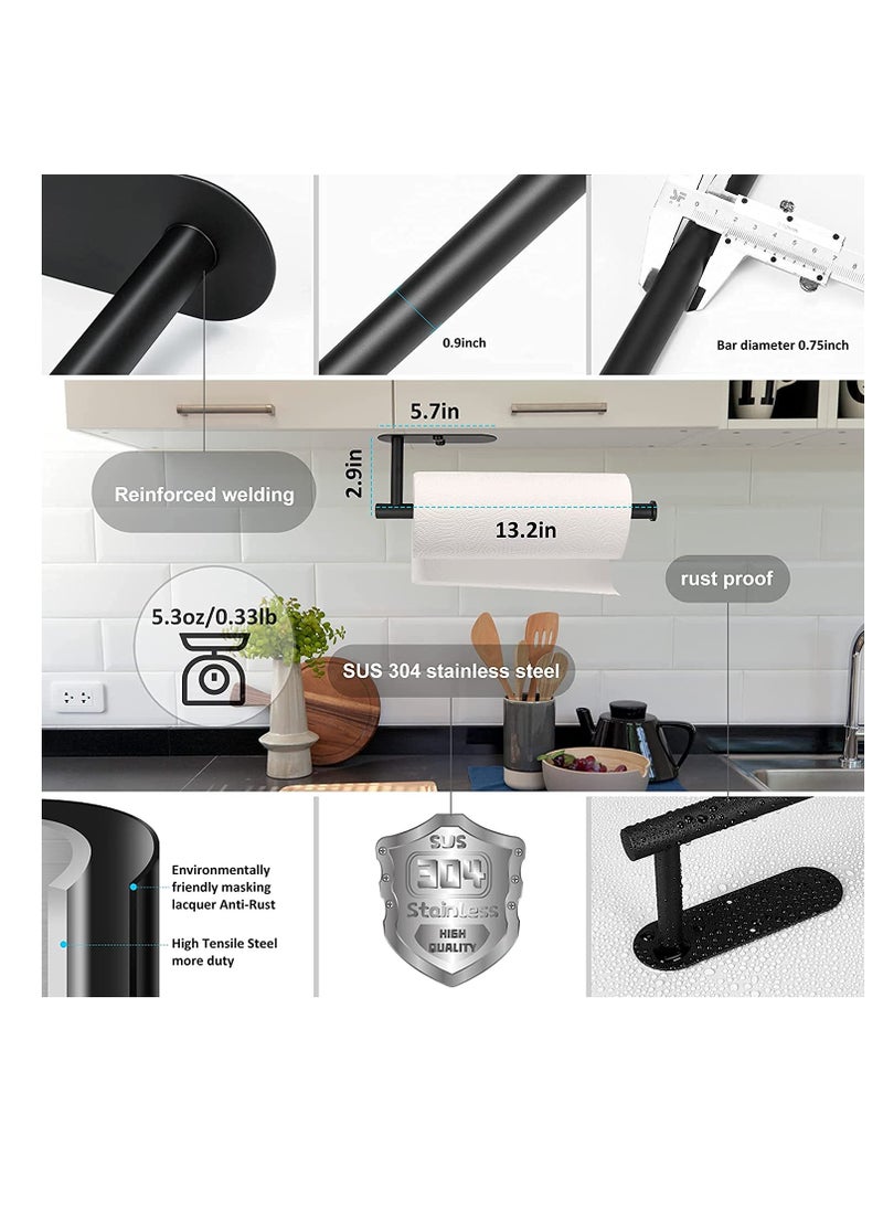 Generic - Wall-Mounted Paper Towel Holder - Versatile 13" Kitchen & Bathroom Organizer, Drill or Adhesive Installation, Sleek Black Design - Image 1