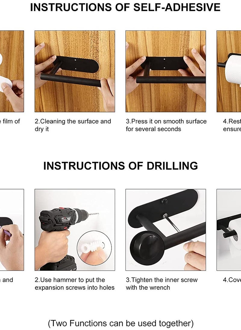 Generic - Wall-Mounted Paper Towel Holder - Versatile 13" Kitchen & Bathroom Organizer, Drill or Adhesive Installation, Sleek Black Design - Image 1