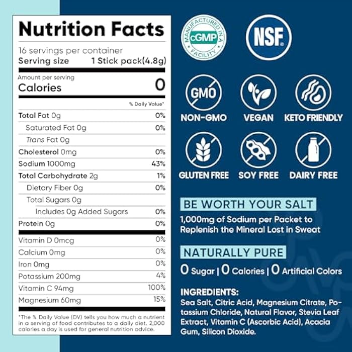 Venture Pal High Sodium Sugar Free Electrolytes Powder Packet - Hydration Packets with Vitamin, Sodium & Potassium | Zero Calories | Vegan, Keto & Paleo Friendly Electrolyte Drink Mix - 16 Sticks - Image 3