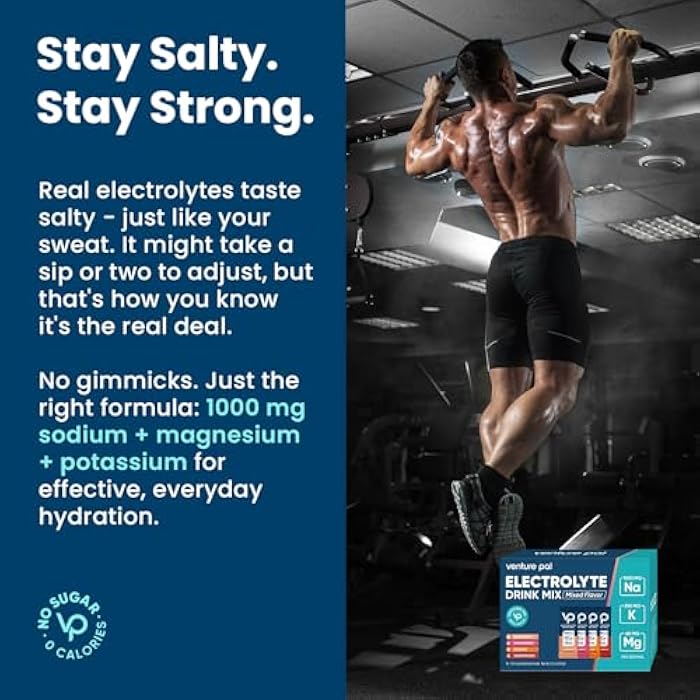 Venture Pal High Sodium Sugar Free Electrolytes Powder Packet - Hydration Packets with Vitamin, Sodium & Potassium | Zero Calories | Vegan, Keto & Paleo Friendly Electrolyte Drink Mix - 16 Sticks - Image 4