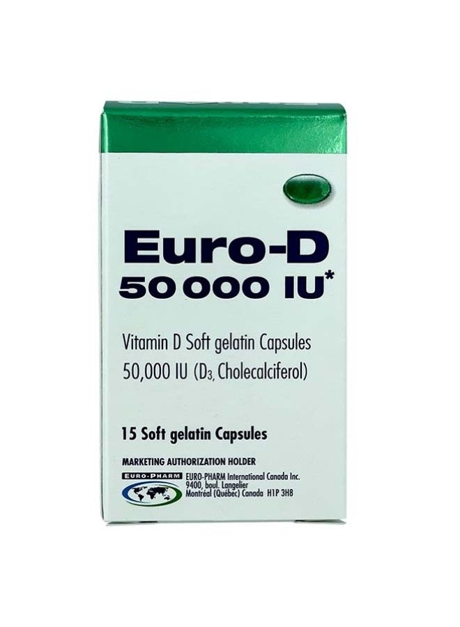 Euro D 50000 IU Vitamin D3 Soft Gel Capsules 15s – High Strength Weekly Dose for Bone, Immunity & Calcium Absorption