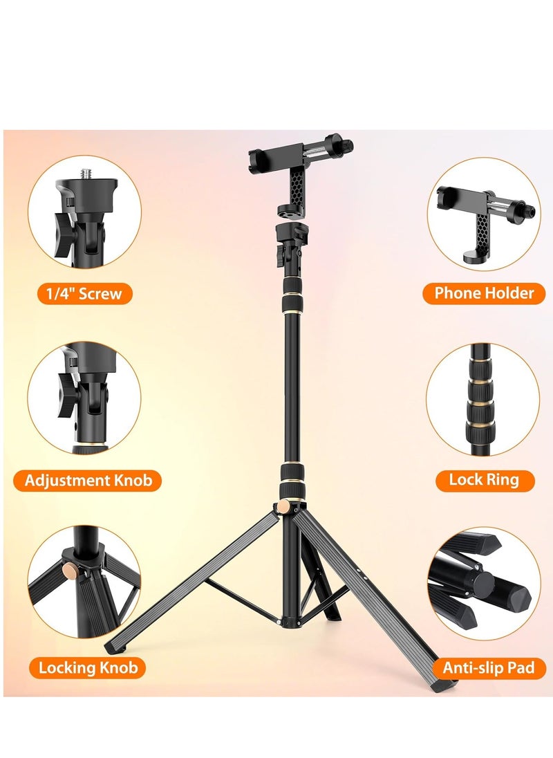 170cm Tripod Stand for iPhone, Extendable Phone Holder with Remote Control and 360° Rotating Phone Holder, Sturdy Aluminum Selfie Stick with Wide Legs and Thicker Tube, Gold Handle Lock