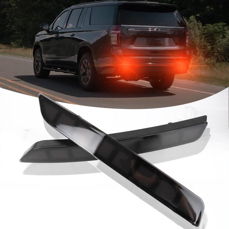 PGTOPONE LED Rear Bumper Reflectors Light Fog Brake Tail Lamps Compatible with Chevrolet Chevy Suburban Tahoe GMC Yukon Denali 20212024 OEM Stock Reflector Turn Signal Light SMOKED