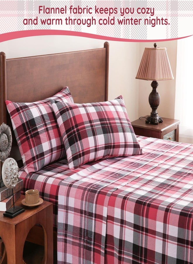 LONAVA 100% Organic Cotton Flannel Sheet Set 4 Pieces, Warm&Cozy Velvety Soft Heavyweight - Double Brushed Flannel, 16 inch Deep Pocket Bedsheets,(Queen,Red & Black Plaid) - Image 2