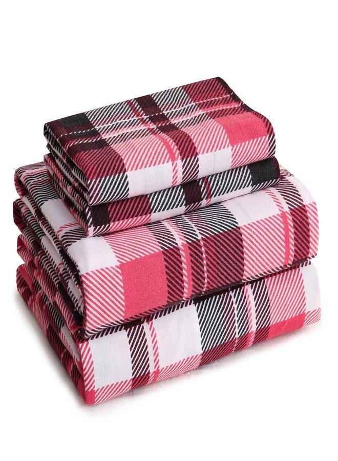 LONAVA 100% Organic Cotton Flannel Sheet Set 4 Pieces, Warm&Cozy Velvety Soft Heavyweight - Double Brushed Flannel, 16 inch Deep Pocket Bedsheets,(Queen,Red & Black Plaid) - Image 1