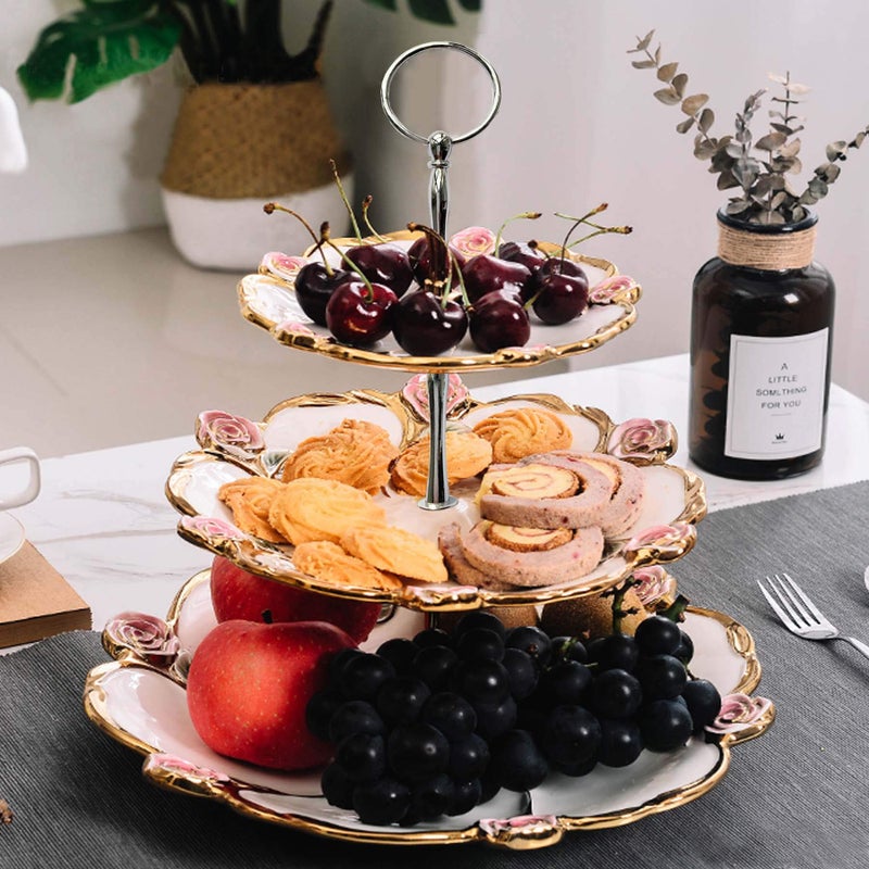 Happy Will 3 Tier Round Metal Cake Stand Holder Heavy Duty Fruit Plate Handle Fittings Hardware Rod (Silver Circle) - Image 4