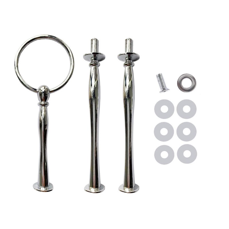 Happy Will 3 Tier Round Metal Cake Stand Holder Heavy Duty Fruit Plate Handle Fittings Hardware Rod (Silver Circle) - Image 1