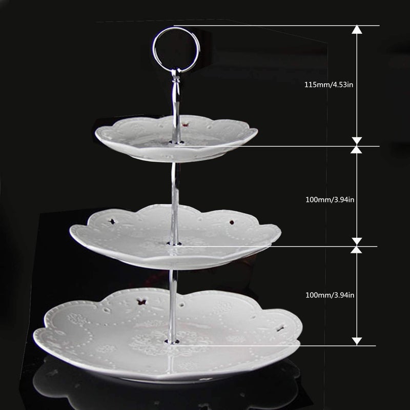 Happy Will 3 Tier Round Metal Cake Stand Holder Heavy Duty Fruit Plate Handle Fittings Hardware Rod (Silver Circle) - Image 2