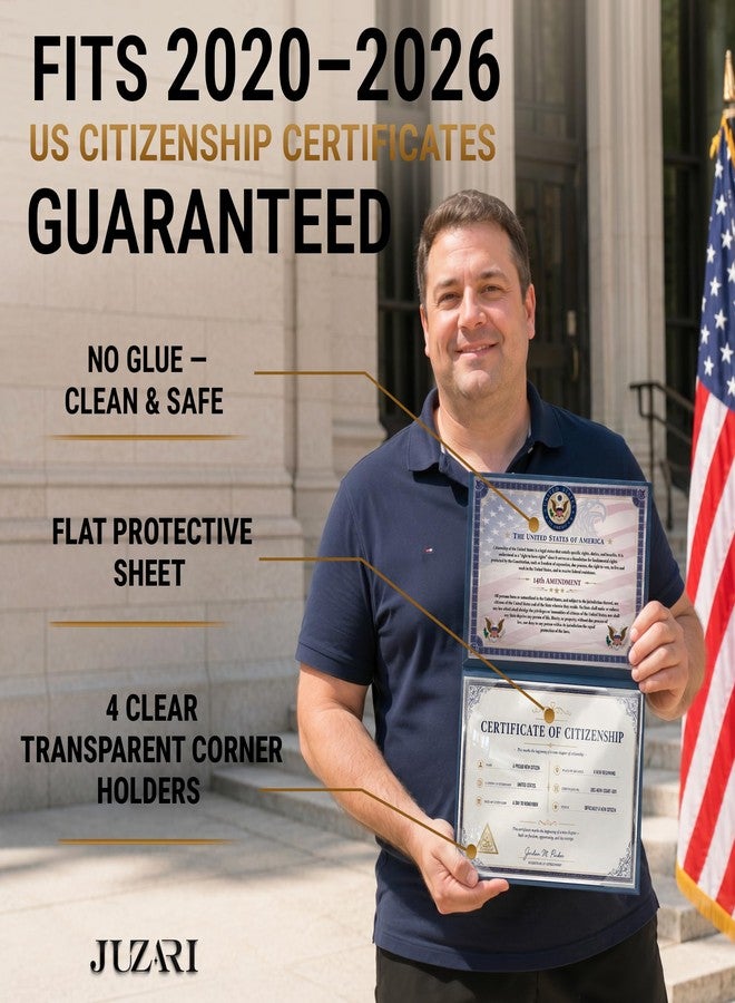 JUZARI US Citizenship Certificate Holder Blue - Faux Leather Certificate Protector - Gold Foil Naturalization Document Folder - American Citizenship Gifts - Professional Certificate Covers - Image 4