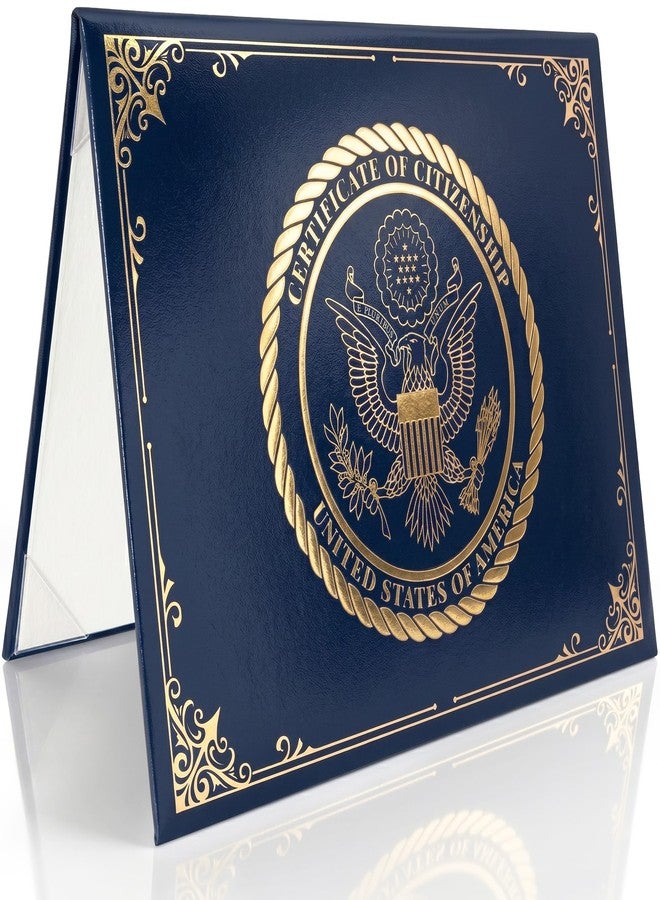 JUZARI US Citizenship Certificate Holder Blue - Faux Leather Certificate Protector - Gold Foil Naturalization Document Folder - American Citizenship Gifts - Professional Certificate Covers - Image 1