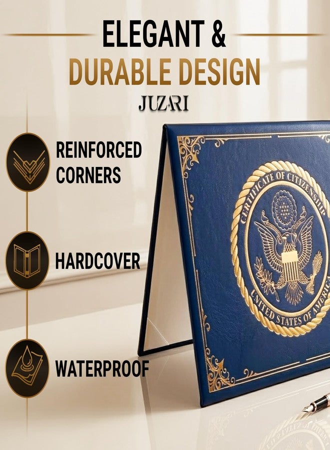 JUZARI US Citizenship Certificate Holder Blue - Faux Leather Certificate Protector - Gold Foil Naturalization Document Folder - American Citizenship Gifts - Professional Certificate Covers - Image 5