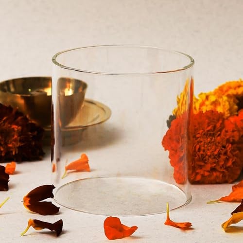 Klassic Medium Size Borosilicate Glass Cover for Swastik Diya - Diya Jyoti Wind Protector, Tealight & Led tealights, 3.2 inches Height, 3.1 inches Width | Pack of 1 - Image 1