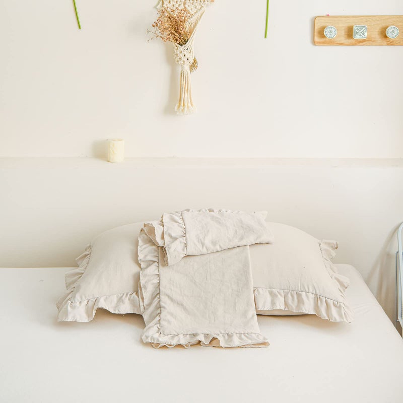 Merryword Cream Pillowcases King Pillowcases Ruffled Pillow Shams Set of 2 Cute Pillowcases Solid Ruffled Fringe Design Beige Grey Shabby Chic Pillowcases 2 Pack (King (20''x36'')  Beige Grey) - Image 5