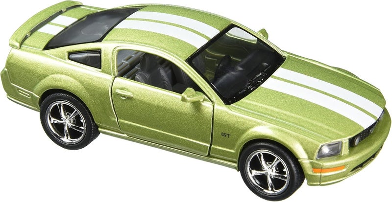 Kinsmart 5-Inch 2006 Ford Mustang GT Die-Cast Model Car with Stripes - 1:38 Scale Green - Image 1