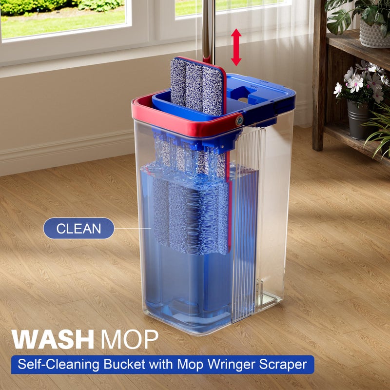 JOYMOOP Mop and Bucket with Wringer Set, Hands Free Flat Floor Mop and Bucket, with 4 Washable Microfiber Pads, Wet and Dry Use, Floor Cleaning System - Black+Red+Slate Blue - Image 2