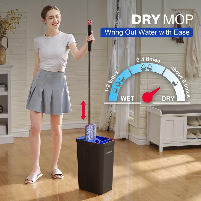 JOYMOOP Mop and Bucket with Wringer Set, Hands Free Flat Floor Mop and Bucket, with 4 Washable Microfiber Pads, Wet and Dry Use, Floor Cleaning System - Black+Red+Slate Blue - Image 3