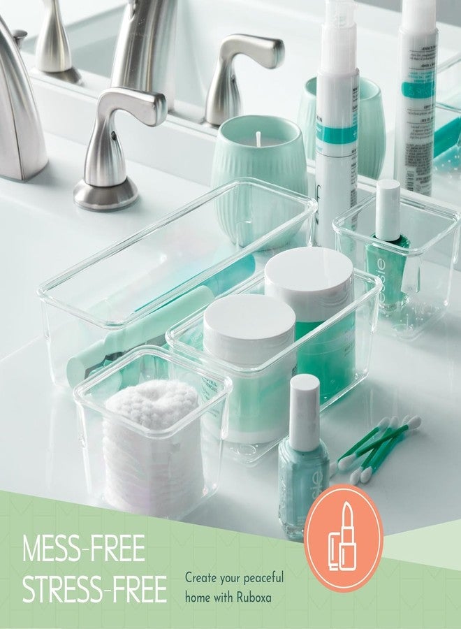 ZODZE Desk Drawer Organizer Tray Bins 4 PCS, 9 * 3 * 2" Clear Drawer Organizers, Vanity Organizers and Storage, Plastic Drawer Organizer for Makeup, Bathroom, Kitchen, Office (25 PCS SET MIX) - Image 4