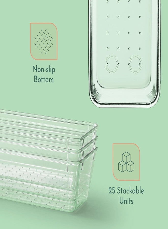 ZODZE Desk Drawer Organizer Tray Bins 4 PCS, 9 * 3 * 2" Clear Drawer Organizers, Vanity Organizers and Storage, Plastic Drawer Organizer for Makeup, Bathroom, Kitchen, Office (25 PCS SET MIX) - Image 5