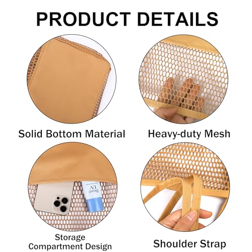 VOROLO Mesh Tote Beach Bag,Women Fairycore Hobo Bag,Shoulder Bag,Soft Summer Casual Crochet Bags(Khaki) - Image 4