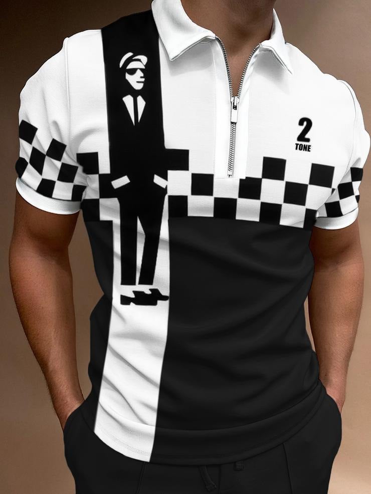 European and American foreign trade cross-border 3D digital printing pattern men's lapel short-sleeved zipper men's casual polo shirt PL-DX65 XL - Image 1