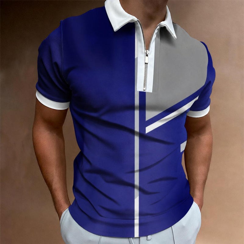 European and American foreign trade cross-border 3D digital printing pattern men's lapel short-sleeved zipper men's casual polo shirt PL-DX65 XL - Image 2