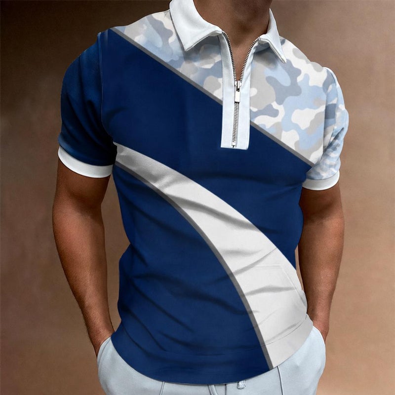 European and American foreign trade cross-border 3D digital printing pattern men's lapel short-sleeved zipper men's casual polo shirt PL-DX65 XL - Image 3