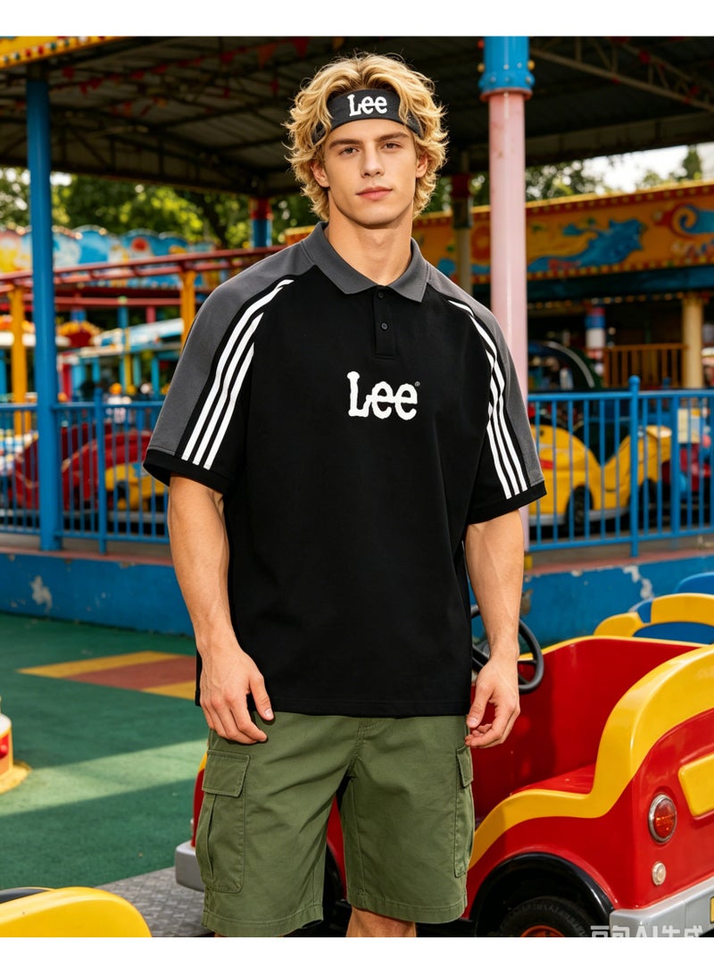 LEE American campus style heavy cotton loose lapel short sleeve T-shirt - Image 1