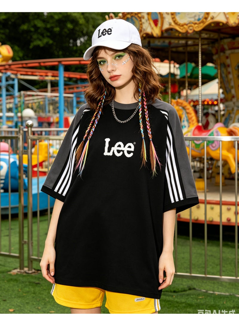 LEE American campus style heavy cotton loose lapel short sleeve T-shirt - Image 2
