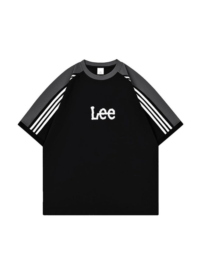 LEE American campus style heavy cotton loose lapel short sleeve T-shirt - Image 3