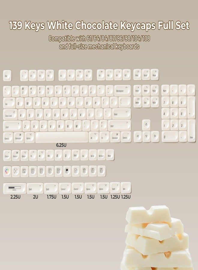 OHY XVX White Keycaps, MOA Profile Keycap Set, Minimalist Mac Style, Custom Cute Ceramic-Textured Keycaps for MX Switches Mechanical Keyboard-White Chocolate - Image 5