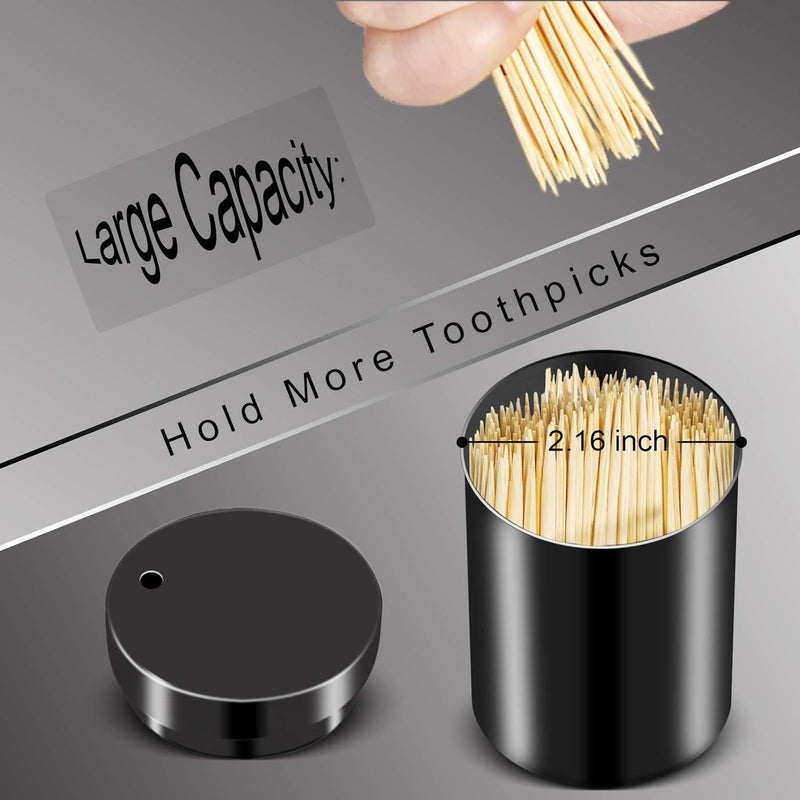YIFOCUS Stainless Steel Metal Toothpick Holder Dispenser, Tooth Picks Lot Container with 500 Pieces Bamboo Round Toothpicks for Teeth Appetizer and for kitchen (Black) - Image 3