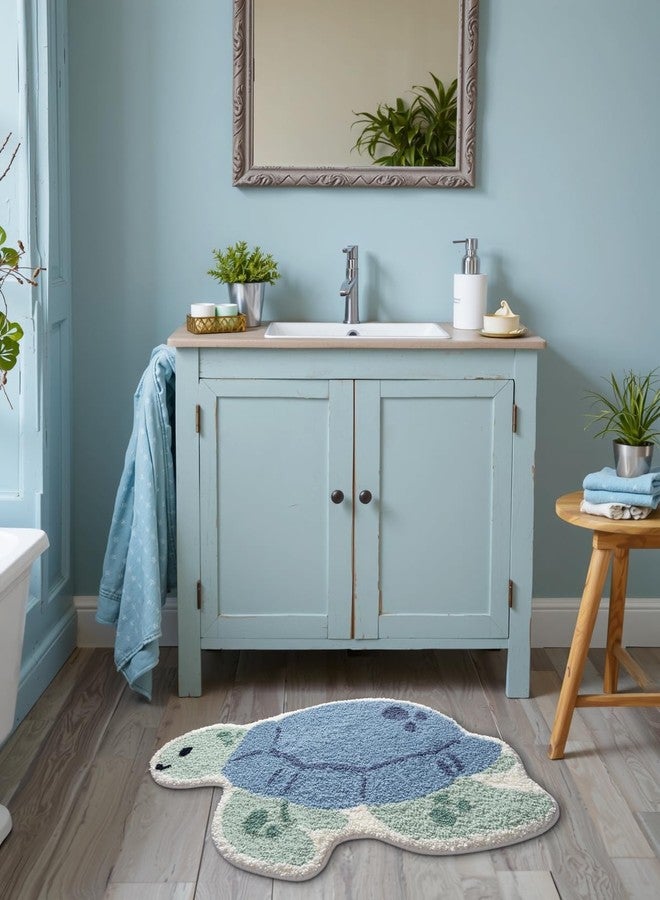 LUMI Cute Animal Bathroom Rugs, Plush Absorbent Bath Mats for Bathroom, Non-Slip Backing Washable Bath Mat, Ideal for Shower Sink Bathtub Room Decor, 20"x33", Blue Sea Turtle - Image 4