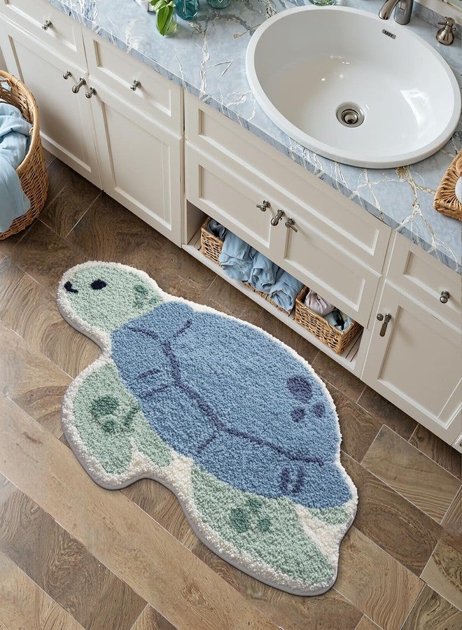 LUMI Cute Animal Bathroom Rugs, Plush Absorbent Bath Mats for Bathroom, Non-Slip Backing Washable Bath Mat, Ideal for Shower Sink Bathtub Room Decor, 20"x33", Blue Sea Turtle - Image 5