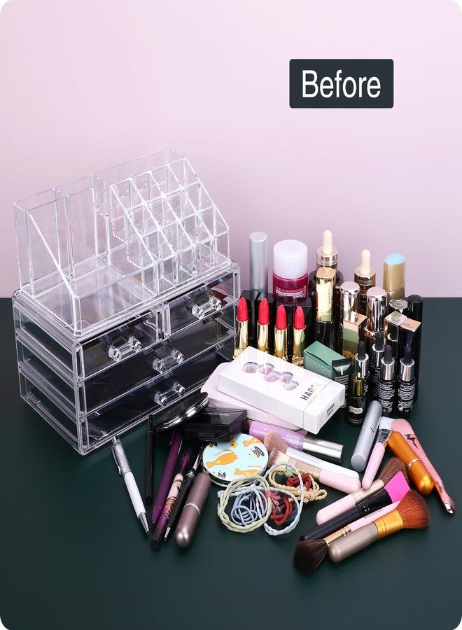 MOSIKER Acrylic Makeup Organizers and Storage with 4 Drawers,Clear Stackable Cosmetic Jewelry Accessories Holder - Image 3