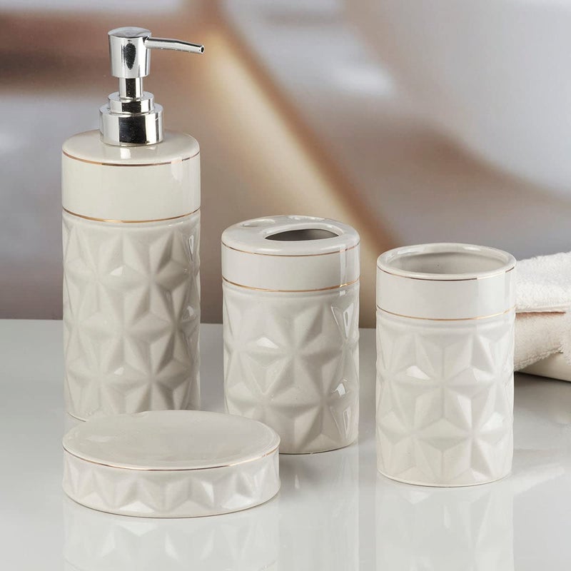 Kookee Ceramic Bathroom Set - Stylish 4 Piece Bath Accessories Kit with Soap Dispenser, Toothbrush Holder, Tumbler & Soap Dish - Modern & Designer Decor for Home & Guest Bathrooms, Grey (10055) - Image 1