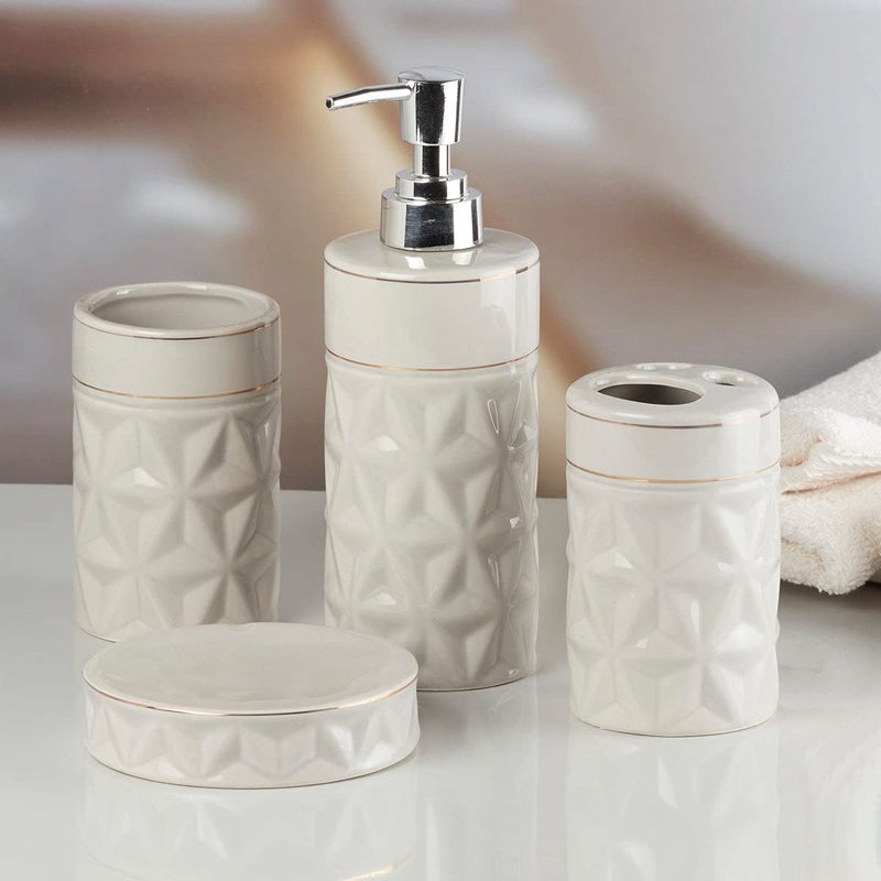 Kookee Ceramic Bathroom Set - Stylish 4 Piece Bath Accessories Kit with Soap Dispenser, Toothbrush Holder, Tumbler & Soap Dish - Modern & Designer Decor for Home & Guest Bathrooms, Grey (10055) - Image 2