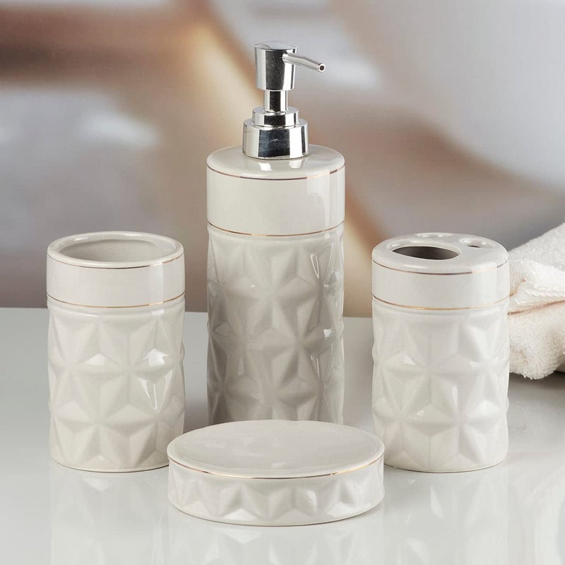 Kookee Ceramic Bathroom Set - Stylish 4 Piece Bath Accessories Kit with Soap Dispenser, Toothbrush Holder, Tumbler & Soap Dish - Modern & Designer Decor for Home & Guest Bathrooms, Grey (10055) - Image 4