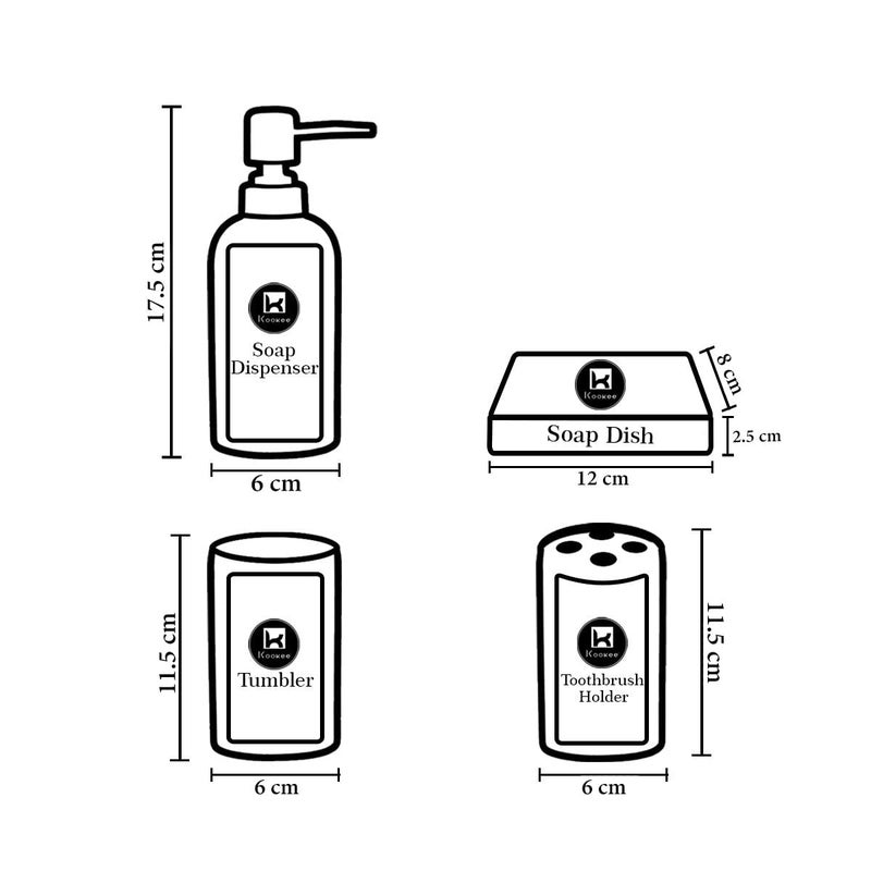 Kookee Ceramic Bathroom Set - Stylish 4 Piece Bath Accessories Kit with Soap Dispenser, Toothbrush Holder, Tumbler & Soap Dish - Modern & Designer Decor for Home & Guest Bathrooms, Grey (10055) - Image 5