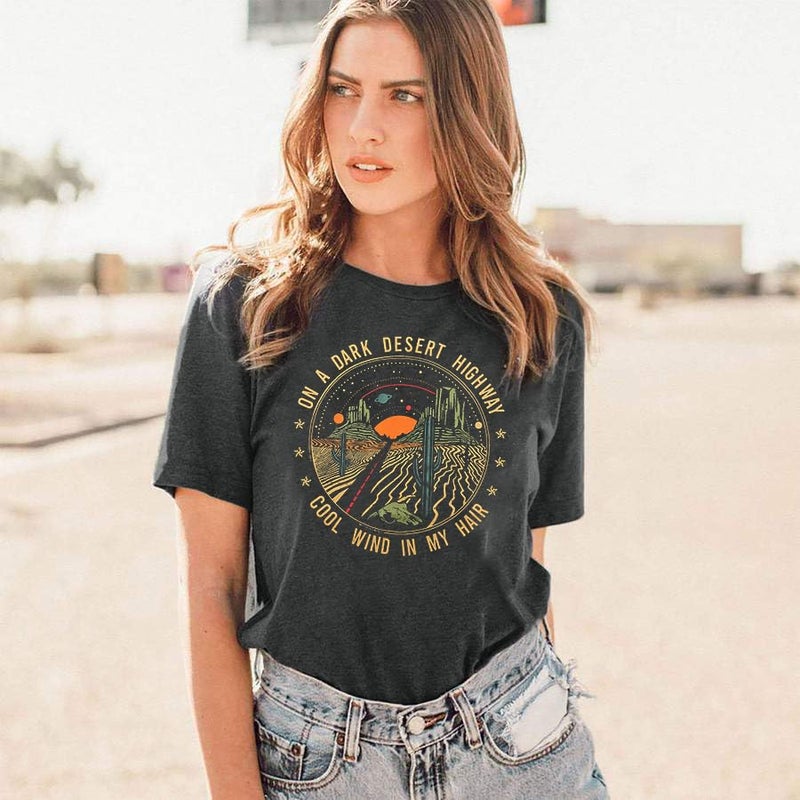 TAOHONG Adventure Shirts Women Retro Desert Highway T-Shirt Funny Western Graphic Tee Casual Short Sleeve Tee Tops - Image 5