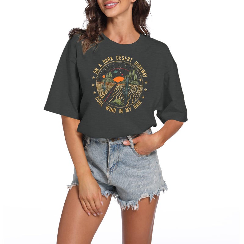 TAOHONG Adventure Shirts Women Retro Desert Highway T-Shirt Funny Western Graphic Tee Casual Short Sleeve Tee Tops - Image 2