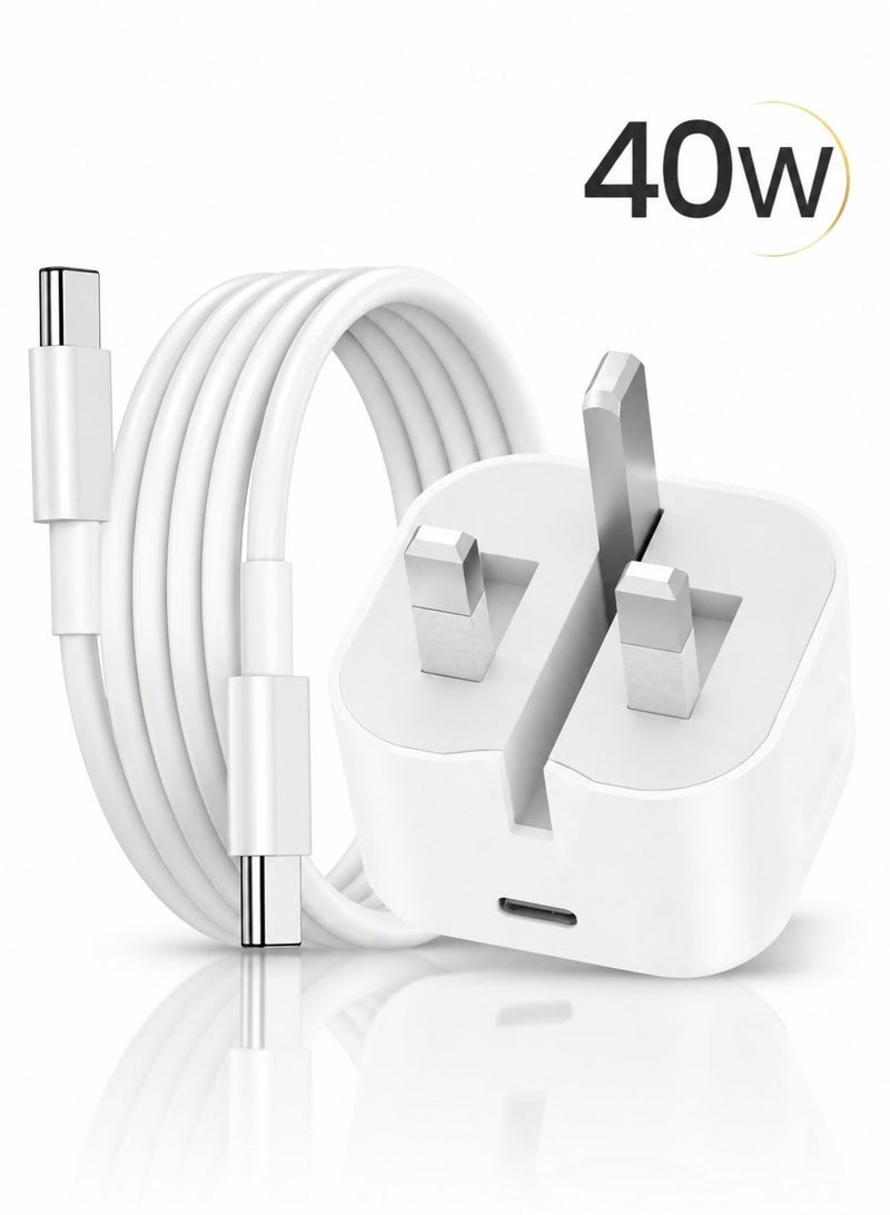 AFQIX iPhone Charger,40W iPhone Charger Fast Charging,Type C PD Fast USB C Charger iPhone 17 Fast Charger Head Type-C Power Plug Universal Travel Adapter USB-C Plug for iPhone 17/17 Pro/17 Pro Max/Air/16/16 Pro/16 Pro Max/15/15 Pro/15 Pro Max/Plus, iPad, AirPods（1m Cable) - Image 1