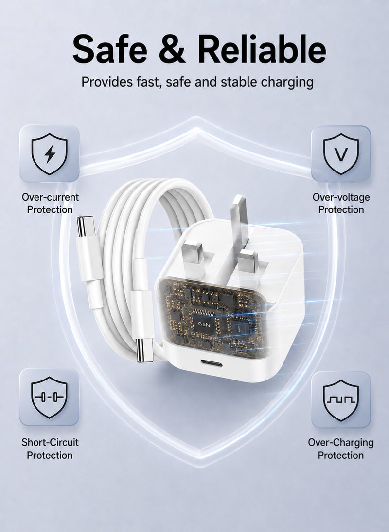 AFQIX iPhone Charger,40W iPhone Charger Fast Charging,Type C PD Fast USB C Charger iPhone 17 Fast Charger Head Type-C Power Plug Universal Travel Adapter USB-C Plug for iPhone 17/17 Pro/17 Pro Max/Air/16/16 Pro/16 Pro Max/15/15 Pro/15 Pro Max/Plus, iPad, AirPods（1m Cable) - Image 5