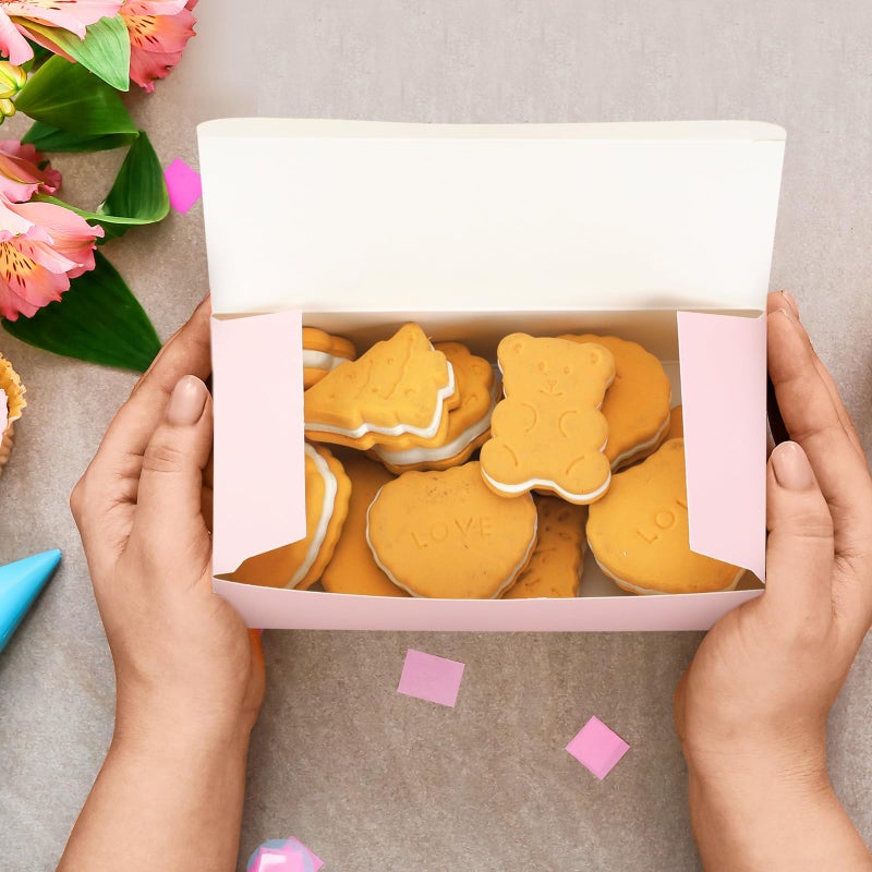 FillTouch Pink 36 Pcs Cookie Boxes Small Bakery Biscuit Boxes for Dessert Cake Donuts Pie Candy Party Favor (6 x 3 x 1.8 Inch) - Image 3