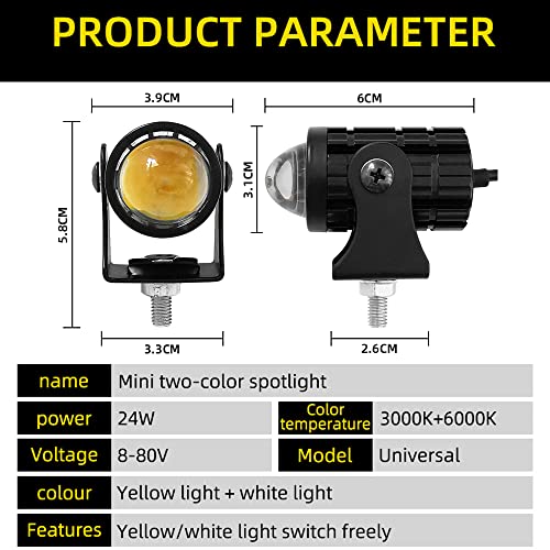GOODKSSOP 2pcs Super Bright 24W LED Two-Color White Amber Spotlight + 2pcs ON-ON-OFF Switch, Waterproof auxiliary Motorcycle Headlight Fog Light, Universal For Car Truck ATV Offroad SUV Driving Work Spot Lamp - Image 2